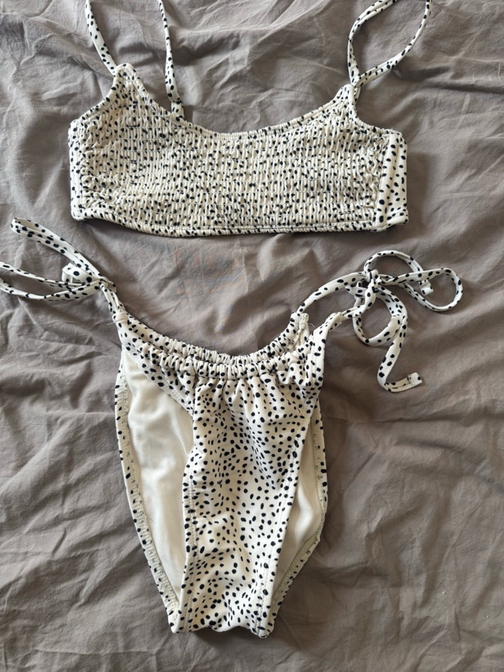 Xhilaration Cream Bikini Top with Black Dalmatian Dot Print